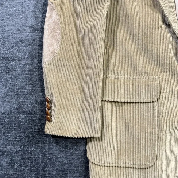 Vintage Lands End Blazer Mens 42R Tan Corduroy 2 Button Leather Elbow Pad Coat
